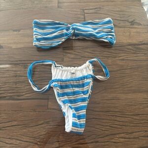 Bright Blue and White Striped Bikini Set